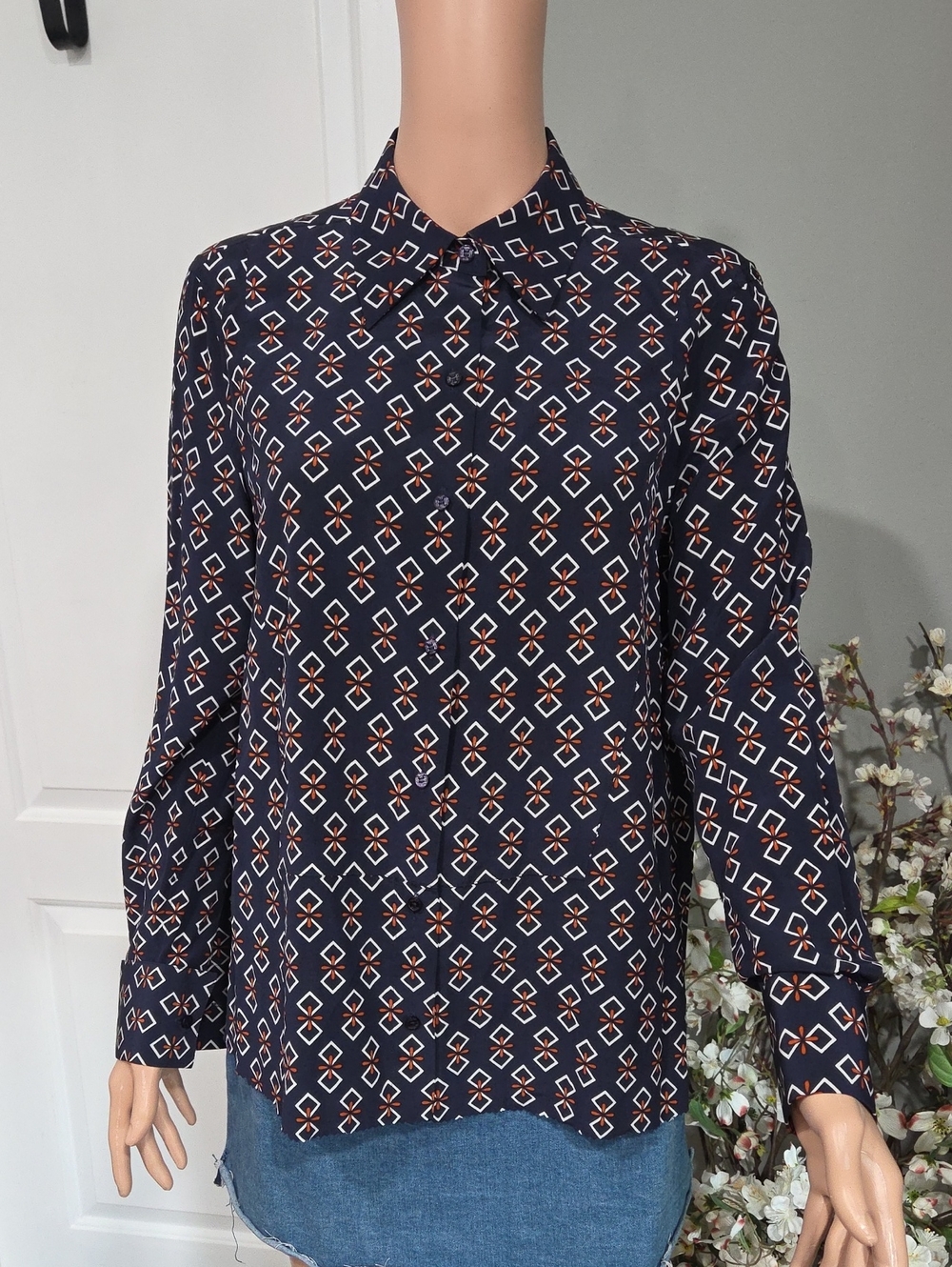Tory Burch Navy Geometric Button-Down Shirt